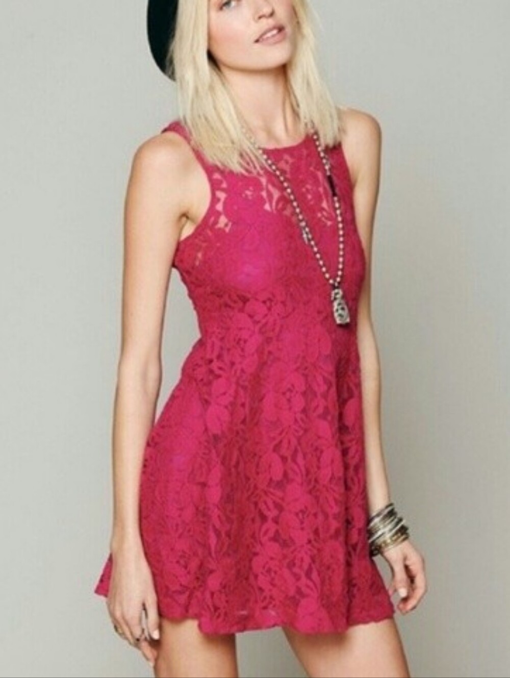 Free People Miles of Lace Pink Babydoll Mini Dress Size Small